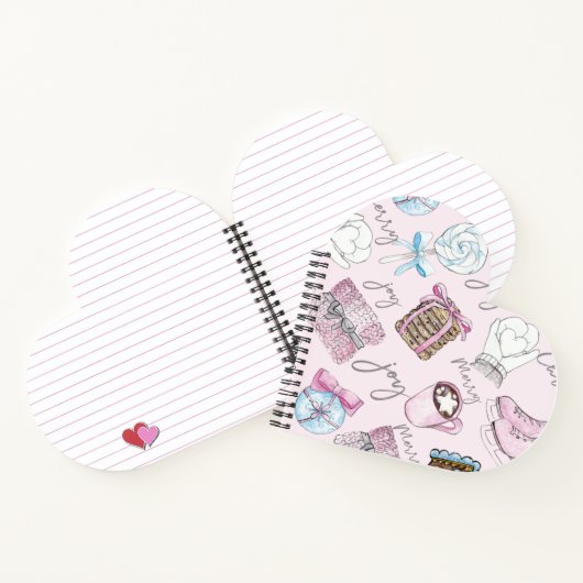 かわいい水色ピンクのクリスマス ノートブック (内部)