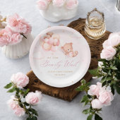 かわいい水色ピンクのテディベア女の子ベビーシャワー ペーパープレート