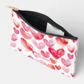かわいい水色ピンクのハート名 アクセサリーポーチ (見開き)