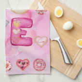 かわいい水色ピンクのバレンタインキッチンタオル キッチンタオル (四つ折り)