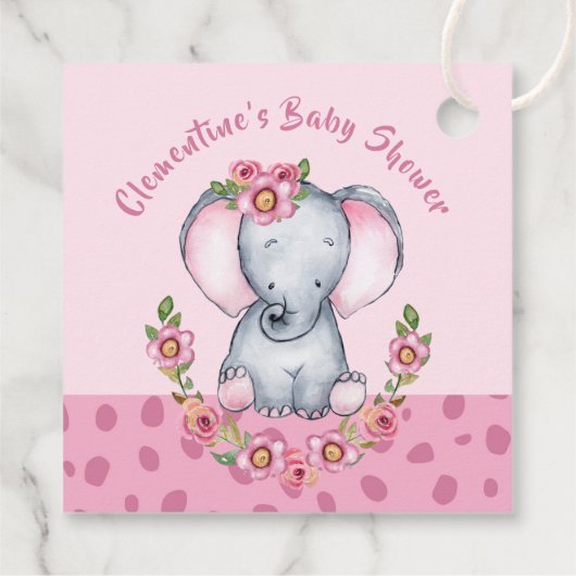 かわいい水色ピンクのフローラゾウ赤ちゃんシャワー フェイバータグ (裏面)