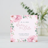 かわいい水色ピンクのフローラ結婚式の日付を保存 (スタンド正面)