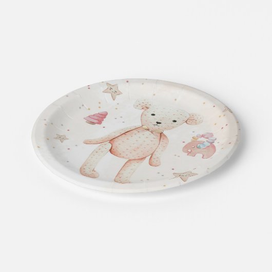 かわいい水色ピンクのベビーガールのおもちゃ ペーパープレート (アングル)