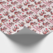 かわいい水色ピンクのラクーン誕生日シーン –  ラッピングペーパー (角)