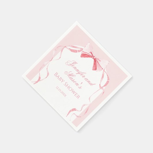 かわいい水色ピンクのリボン赤ちゃん女の子シャワー スタンダードカクテルナプキン (角)