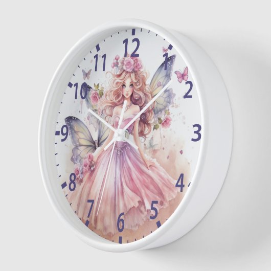 かわいい水色ピンクの妖精の蝶ガーリーたち 壁時計 (傾斜)
