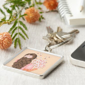 かわいい水色ピンクの花々彼女のためにモノグラーム キーホルダー (側面)