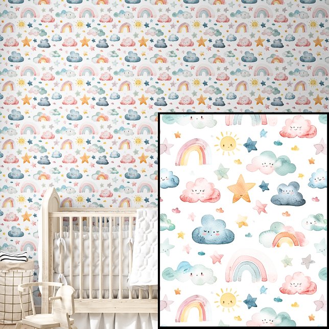 かわいい水色ピンクグリーンブルー虹スターズサン 壁紙 (クリエイターアップロード済み)