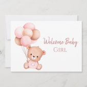 かわいい水色ピンクテディベアウェルカムベビー カード (正面)