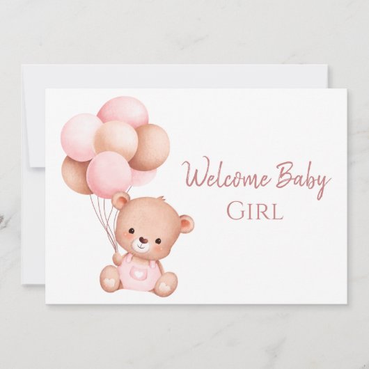 かわいい水色ピンクテディベアウェルカムベビー カード (正面)