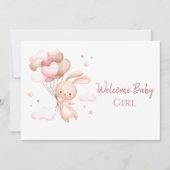 かわいい水色ピンクバニーモダンウェルカムベビー カード (正面)