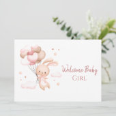 かわいい水色ピンクバニーモダンウェルカムベビー カード (スタンド正面)
