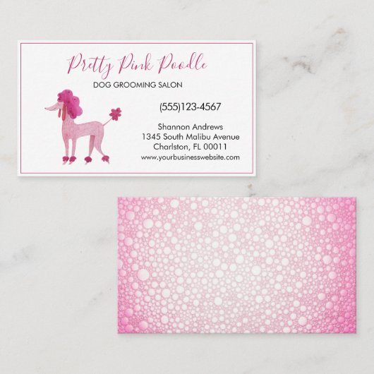 かわいい水色ピンクプードルドッググルーミングサービス 名刺 (正面/裏面)