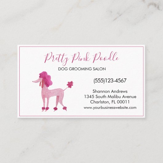 かわいい水色ピンクプードルドッググルーミングサービス 名刺 (正面)