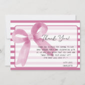 かわいい水色ピンクボウ赤ちゃんシャワー サンキューカード (正面)