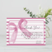 かわいい水色ピンクボウ赤ちゃんシャワー サンキューカード (スタンド正面)