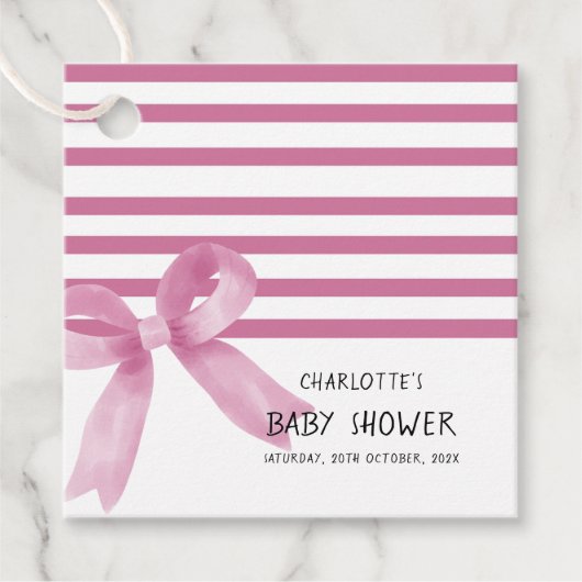 かわいい水色ピンクボウ赤ちゃんシャワー フェイバータグ (正面)