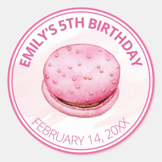 かわいい水色ピンクマカロン誕生日 ラウンドシール (正面)