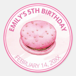 かわいい水色ピンクマカロン誕生日 ラウンドシール