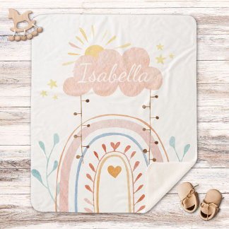 かわいい水色ピンクレインボーベビー シェルパブランケット