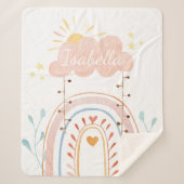 かわいい水色ピンクレインボーベビー シェルパブランケット (正面)