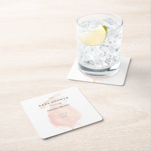 かわいい水色ピンク綿キャンディーベビーシャワー スクエアペーパーコースター (インサイチュ)