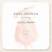 かわいい水色ピンク綿キャンディーベビーシャワー スクエアペーパーコースター (正面)