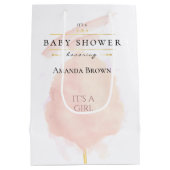 かわいい水色ピンク綿キャンディーベビーシャワー ミディアムペーパーバッグ (裏面)