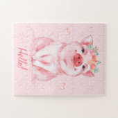 かわいい水色ピンク豚パーソナライズされた ジグソーパズル (横)