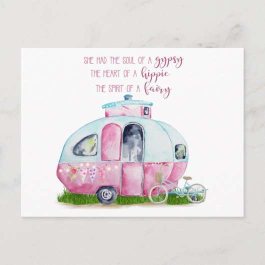 かわいい水色ピンク&ホワイトレトロヴィンテージグラマー ポストカード (正面)