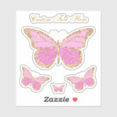 かわいい水色ピンク&金ゴールドバタフライパーソナライズされた シール (シート)