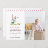 かわいい水色ピーター・ラビット誕生日 招待状 (正面/裏面)