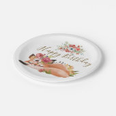 かわいい水色フォックスベビー誕生日パーティー ペーパープレート (アングル)