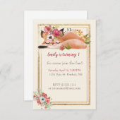 かわいい水色フォックスベビー誕生日パーティー 招待状 (正面/裏面)