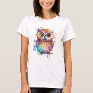 かわいい水色フクロウのグラフィックティー Tシャツ