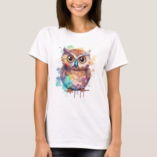 かわいい水色フクロウのグラフィックティー Tシャツ (正面)