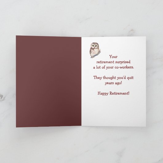 かわいい水色フクロウのリタイアユーモア カード (内部)