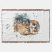 かわいい水色フクロウカスタム スローブランケット (正面)