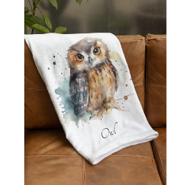 かわいい水色フクロウカスタム フリースブランケット
