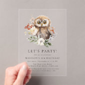 かわいい水色フクロウ冬の誕生日パーティー アクリル招待状 (インサイチュ (ポータブル))