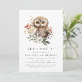 かわいい水色フクロウ冬の誕生日パーティー 招待状 (スタンド正面)