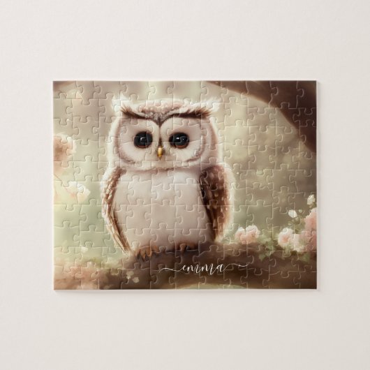 かわいい水色フクロウ名ジグソーパズル ジグソーパズル (横)