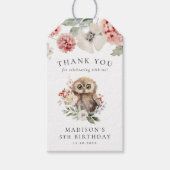 かわいい水色フクロウ誕生日パーティー ギフトタグ (正面)