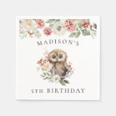 かわいい水色フクロウ誕生日パーティー スタンダードカクテルナプキン (正面)