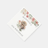 かわいい水色フクロウ誕生日パーティー スタンダードカクテルナプキン (角)