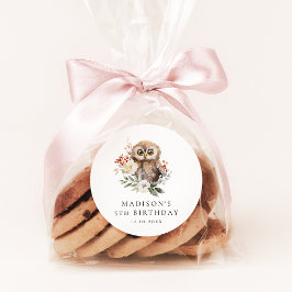 かわいい水色フクロウ誕生日パーティー ラウンドシール