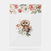 かわいい水色フクロウ赤ちゃんシャワーへようこそ アクリルサイン (正面)