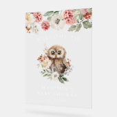 かわいい水色フクロウ赤ちゃんシャワーへようこそ アクリルサイン (傾斜)