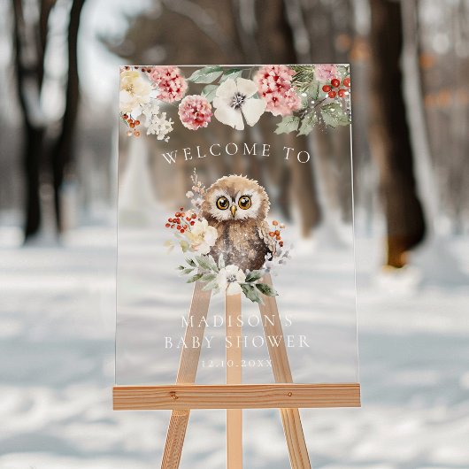 かわいい水色フクロウ赤ちゃんシャワーへようこそ アクリルサイン