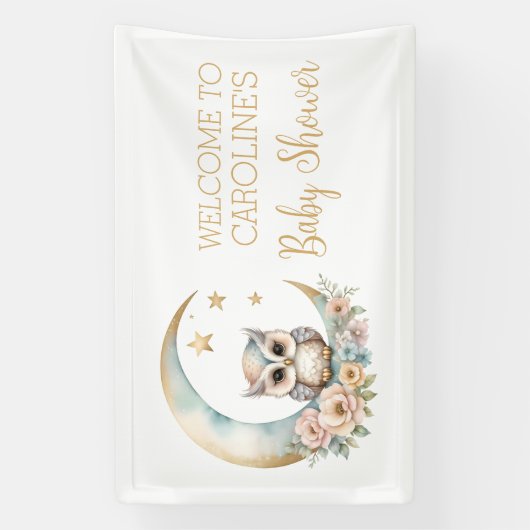 かわいい水色フクロウ赤ちゃんシャワーへようこそ 横断幕 (縦)